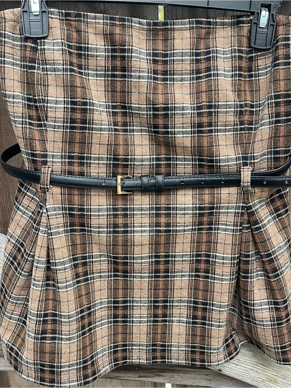 Anthropologie Maeve Plaid Strapless Tube Top Belted Peplum Brown XL